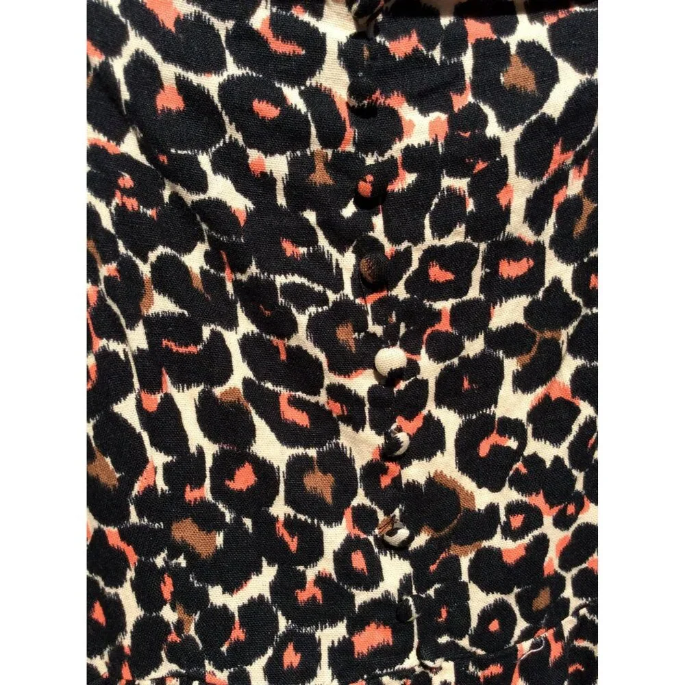 Who What Wear Womens Dress Small Baby Doll Leopard Print Linen Rayon Puff Sleeve